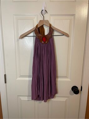 T-bags Los Angelas Purple Halter Tank Top Greek Goddess Boho Chic Size Medium